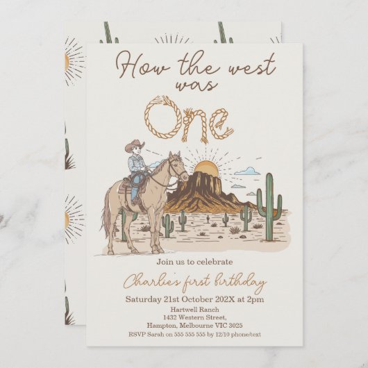 Invitation Russe Brown Cowboy Comment West a été un 1er anniv (Devant / Derrière)