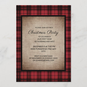 Invitation Russe Buffalo Plaid Burlap Noël Party