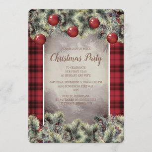 Invitation Russe Buffalo Plaid Silver Grey Noël Party
