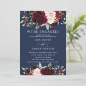 Invitation Russe Burgundy Blush Navy Floral Engagement Party (Debout devant)
