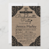 Invitation Russe Burlap & Black Lace Bachelorette Party (Devant)