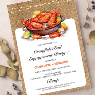 Invitation Russe Burlap Crawfish Boil Engagement