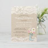 Invitation Russe Burlap Lace Floral Mason Jar Mariage (Debout devant)