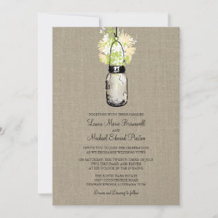 Invitation Russe Burlap Mason Jar Fleur sauvage Mariage