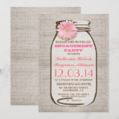 Invitation Russe Burlap Mason Jar Pink (Devant / Derrière)