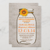 Invitation Russe Burlap Mason Jar Tournesol (Devant / Derrière)