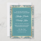 Invitation Russe Burlap Turquoise Damask Mariage musulman (Dos)