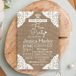 Invitation Russe Burlap & White Lace Hen Party