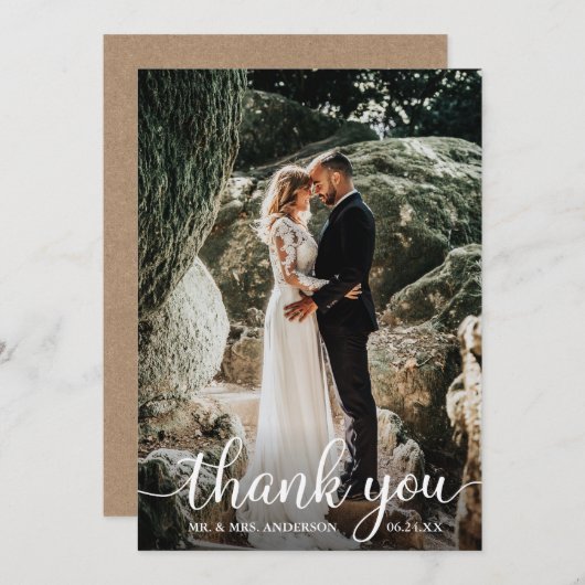 Invitation Russe Calligraphie Mariage Merci Kraft Card (Devant / Derrière)