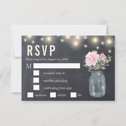 Invitation Russe Chalkboard Peony Floral Mason | Repas RSVP (Devant)