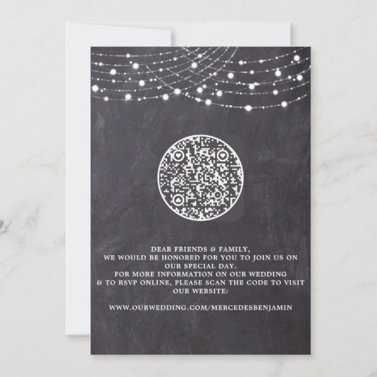 Invitation Russe Chalkboard String lights QR Code Mariage (Dos)