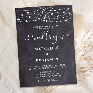 Invitation Russe Chalkboard String lights QR Code Mariage