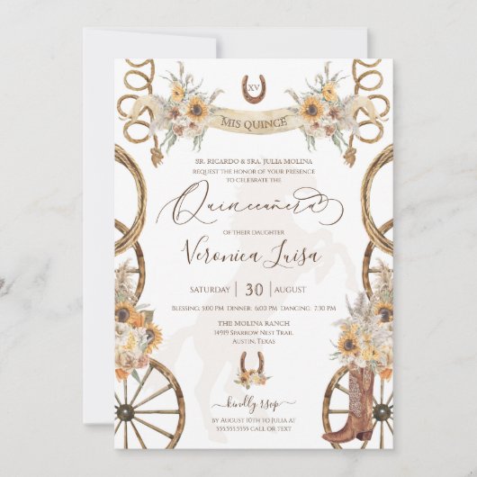 Invitation Russe Charro Floral Boho Pays Quinceanera (Devant)