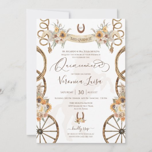 Invitation Russe Charro Floral Boho Pays Quinceanera Invi (Devant)