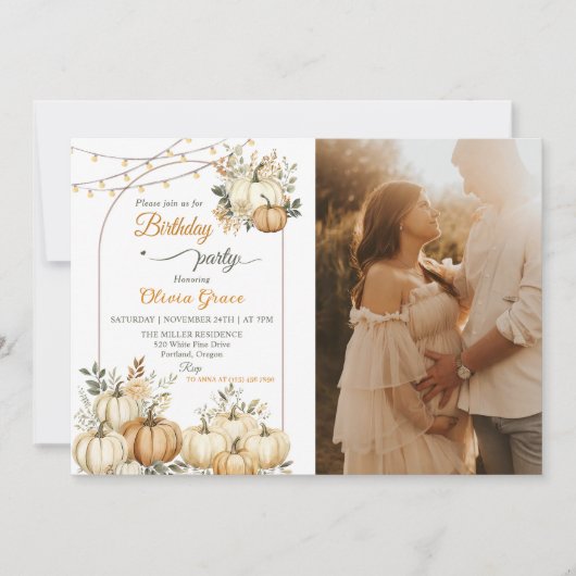 Invitation Russe Citrouille Automne Floral Anniversaire Photo (Devant)