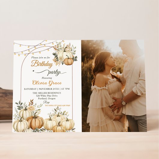 Invitation Russe Citrouille Automne Floral Anniversaire Photo