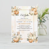 Invitation Russe Citrouille Automne Floral Thanksgiving Dîner (Debout devant)