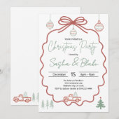 Invitation Russe Coquette Red Green Christmas Party (Devant / Derrière)