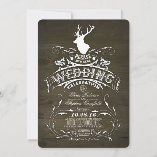 Invitation Russe Country Deer Antlers Barne Mariage (Devant)