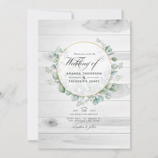Invitation Russe Country Grange Eucalyptus QR Code Mariage (Devant)