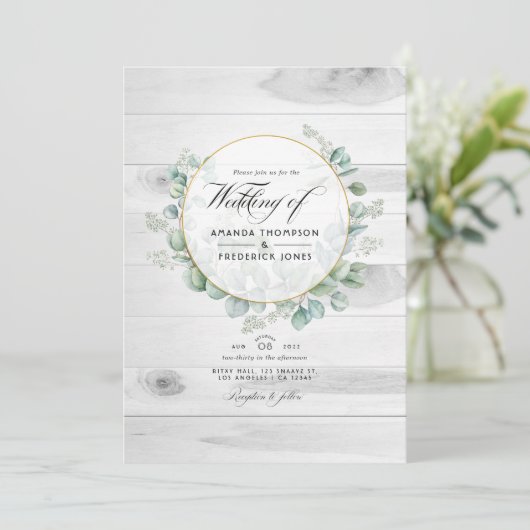 Invitation Russe Country Grange Eucalyptus QR Code Mariage (Debout devant)