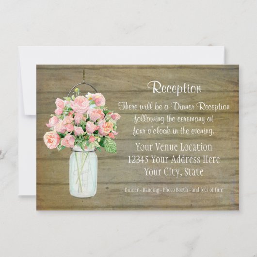 Invitation Russe Country Mason Jar Blush Roses Rose Bouquet (Devant)