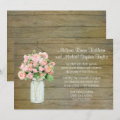 Invitation Russe Country Mason Jar Blush Roses Rose Bouquet (Devant / Derrière)