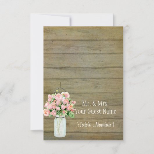 Invitation Russe Country Mason Jar Blush Roses Rose Bouquet (Devant)