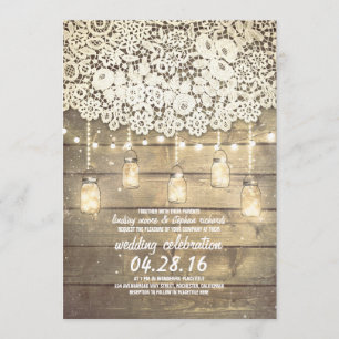Invitation Russe Country Mason Jars Lumières dentelle Mariage