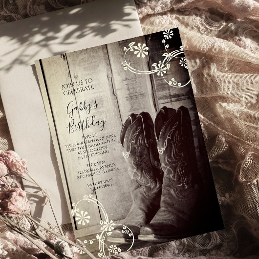 Invitation Russe Cowboy Boots Western Anniversaire Party