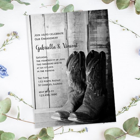 Invitation Russe Cowboy Boots Western Engagement Party