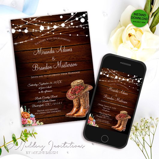 Invitation Russe Cowboy Bottes Mariage occidental