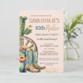 Invitation Russe Cowgirl Floral Cactus Rodéo Anniversaire (Debout devant)