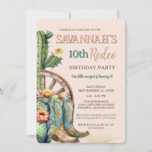 Invitation Russe Cowgirl Floral Cactus Rodéo Anniversaire
