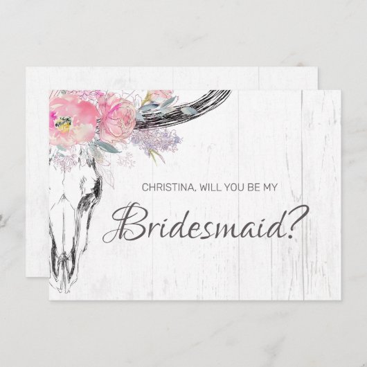 Invitation Russe Crâne de vache Boho Blush rose floral demois (Devant / Derrière)