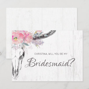 Invitation Russe Crâne de vache Boho Blush rose floral demois