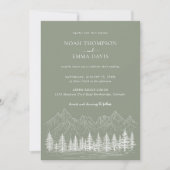 Invitation Russe Croquis Montagne Pine Sage Mariage vert (Devant)