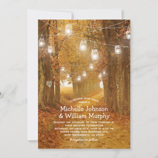 Invitation Russe d'automne quitte Mason Jar Lumières Mariage (Devant)