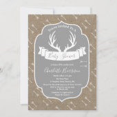 Invitation Russe Deer Antlers Gris & Faux Burlap Baby shower (Devant)