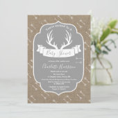 Invitation Russe Deer Antlers Gris & Faux Burlap Baby shower (Debout devant)