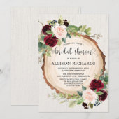 Invitation Russe douche nuptiale bordeaux bleu rose floral (Devant / Derrière)