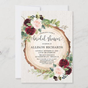 Invitation Russe douche nuptiale bordeaux bleu rose floral