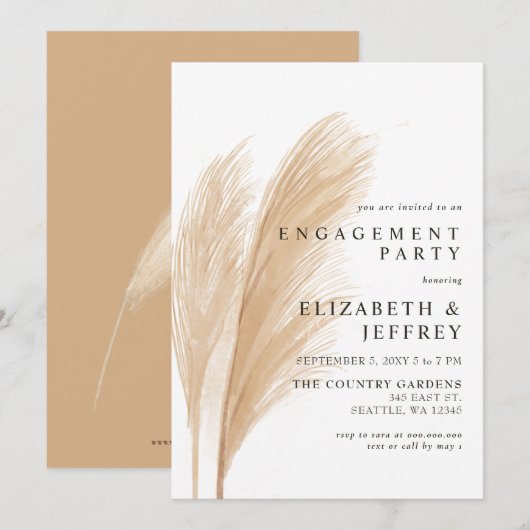 Invitation Russe Earthy Boho Pampas Partie d'engagement (Devant / Derrière)