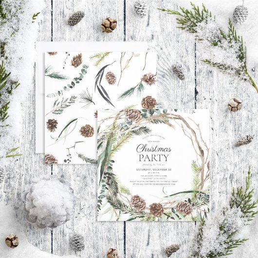 Invitation Russe Eucalyptus Dusty Wreath fête de Noël