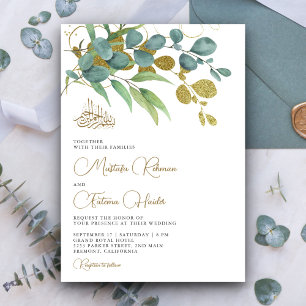 Invitation Russe Eucalyptus Gold Branche Mariage islamique