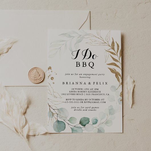 Invitation Russe Eucalyptus Gold I Do BBQ Engagement Party