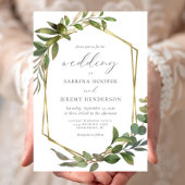 Invitation Russe Eucalyptus Olive Gold Frame Mariage