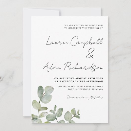 Invitation Russe Eucalyptus Sage Mariage vert (Devant)