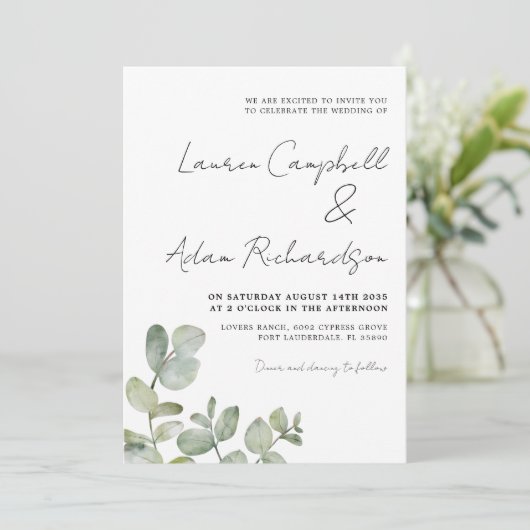 Invitation Russe Eucalyptus Sage Mariage vert (Debout devant)