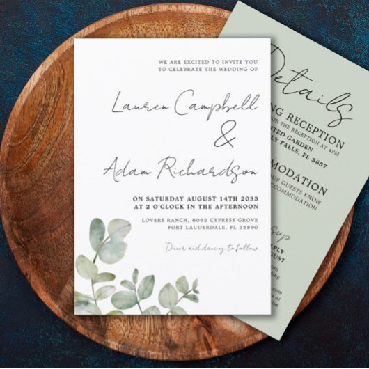 Invitation Russe Eucalyptus Sage Vert Tout en un Mariage